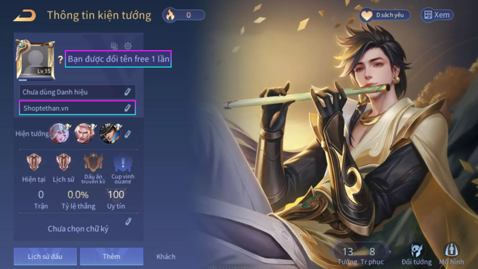 ACC  REG: Murad chí tôn thần kiếm, sẵn tướng, free đổi tên, trắng thông tin, bao ban bao back